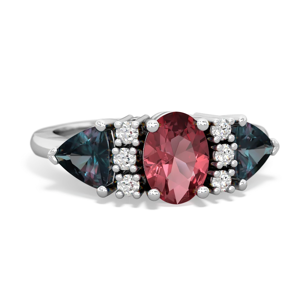 Pink Tourmaline Antique Style Three Stone 14K White Gold ring R2186