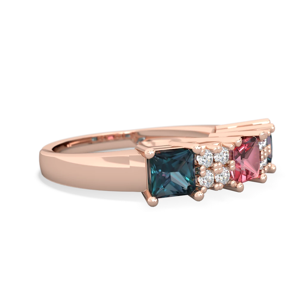 Pink Tourmaline Three Stone Diamond Cluster 14K Rose Gold ring R2592