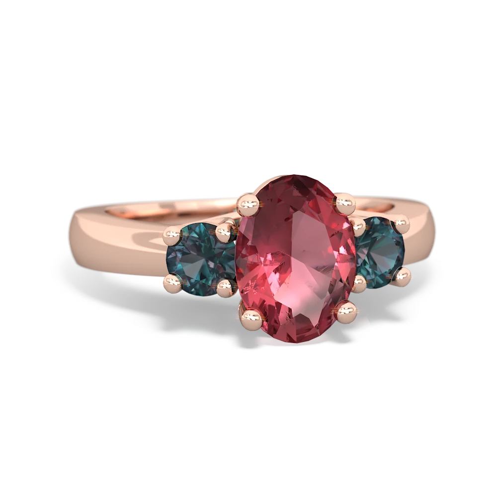 Pink Tourmaline Three Stone Oval Trellis 14K Rose Gold ring R4024