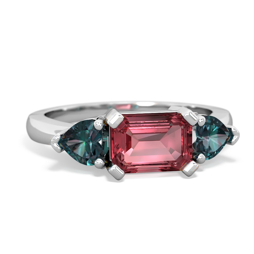 Pink Tourmaline Three Stone 14K White Gold ring R5235