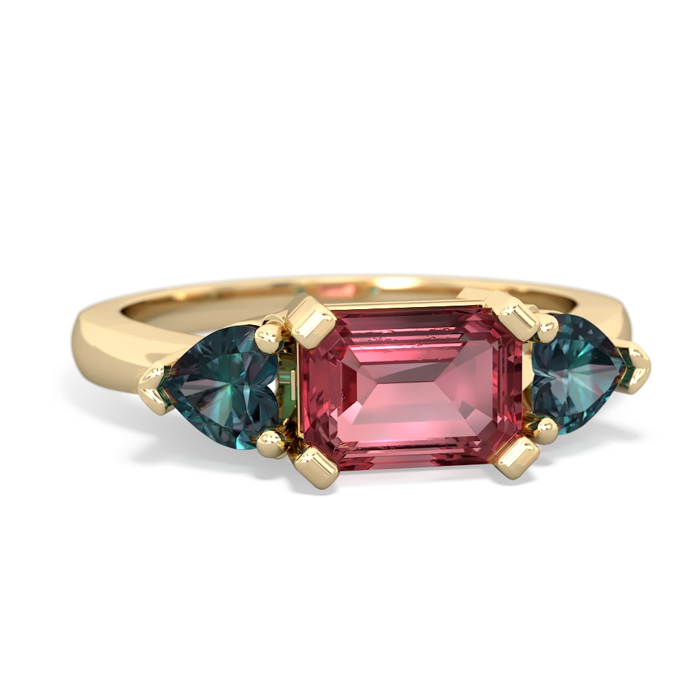 Pink Tourmaline Three Stone 14K Yellow Gold ring R5235