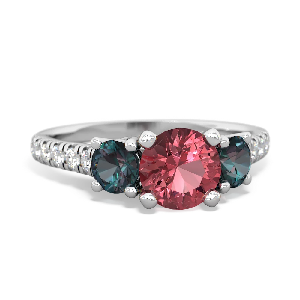 Pink Tourmaline Pave Trellis 14K White Gold ring R5500