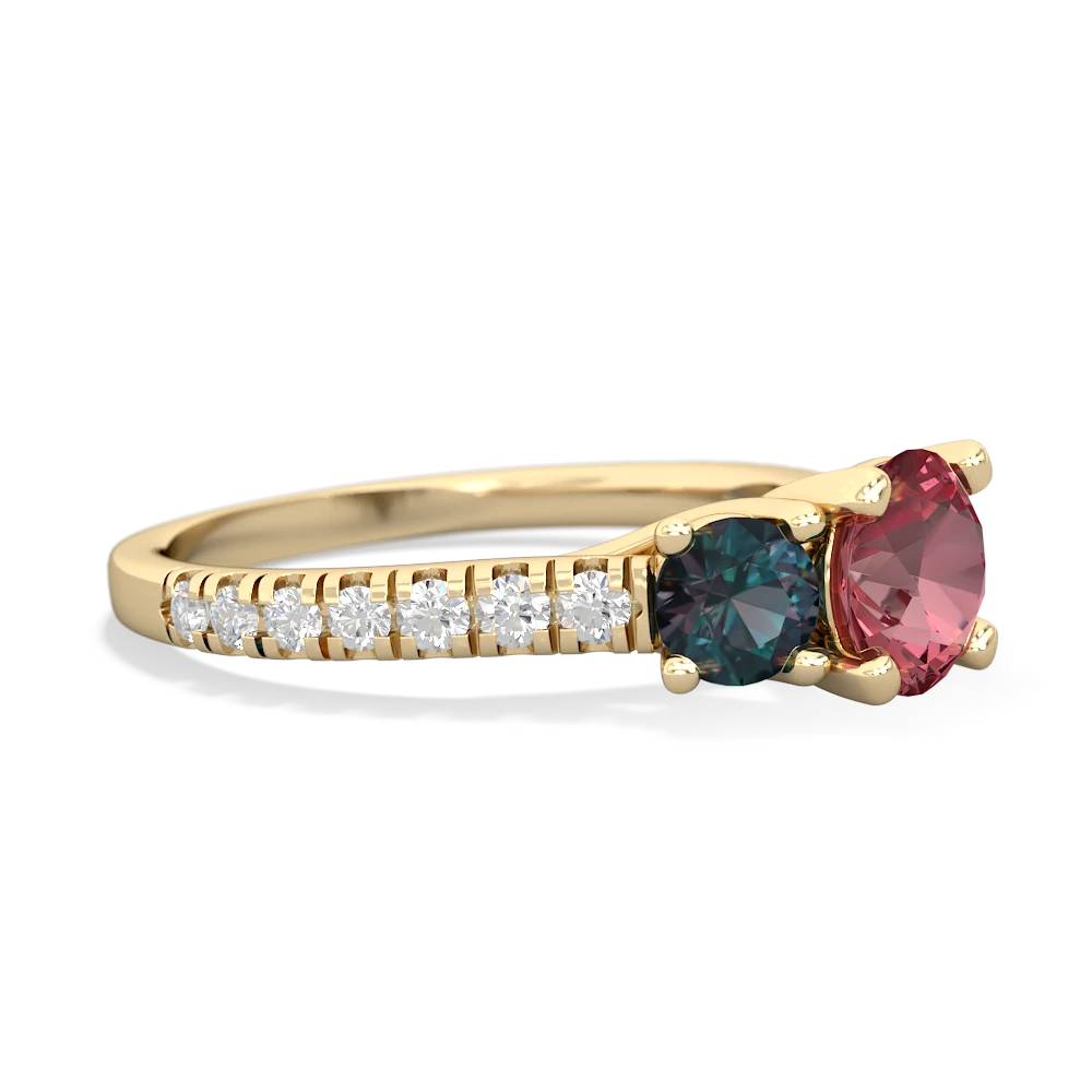 Pink Tourmaline Pave Trellis 14K Yellow Gold ring R5500