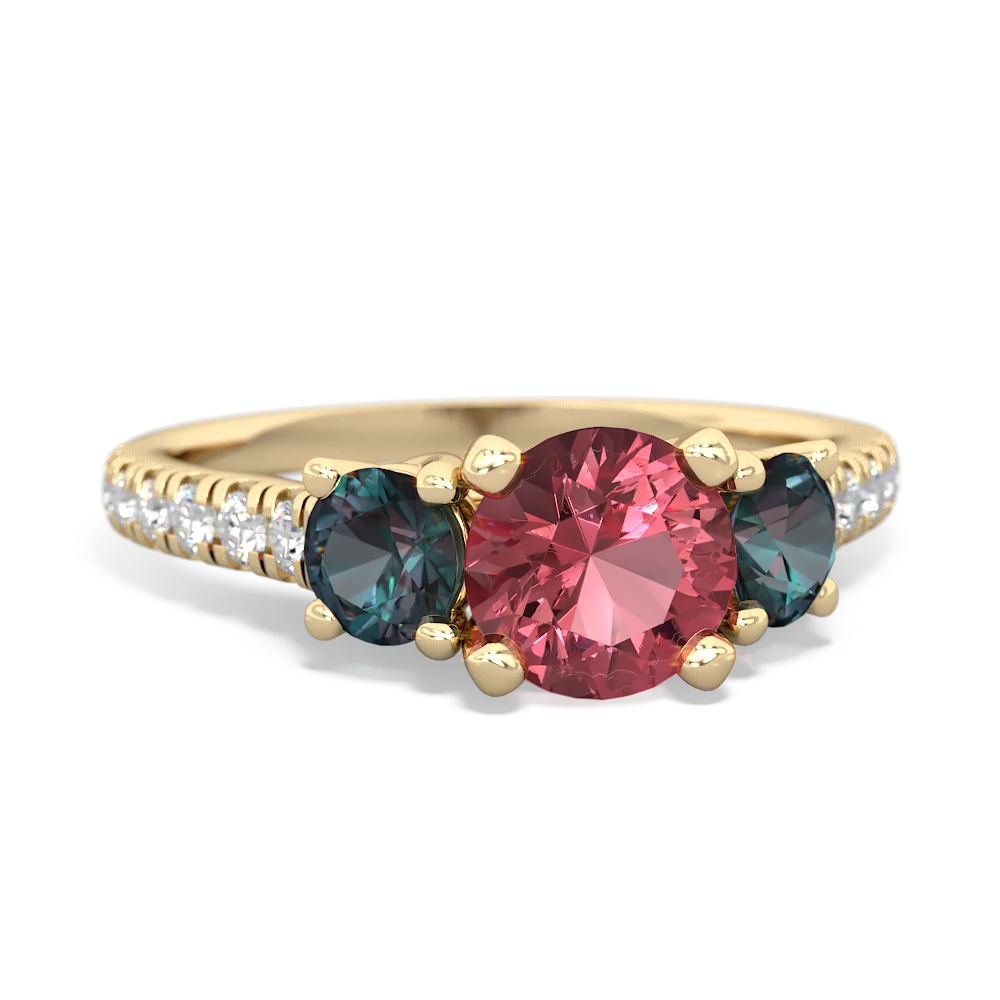 Pink Tourmaline Pave Trellis 14K Yellow Gold ring R5500