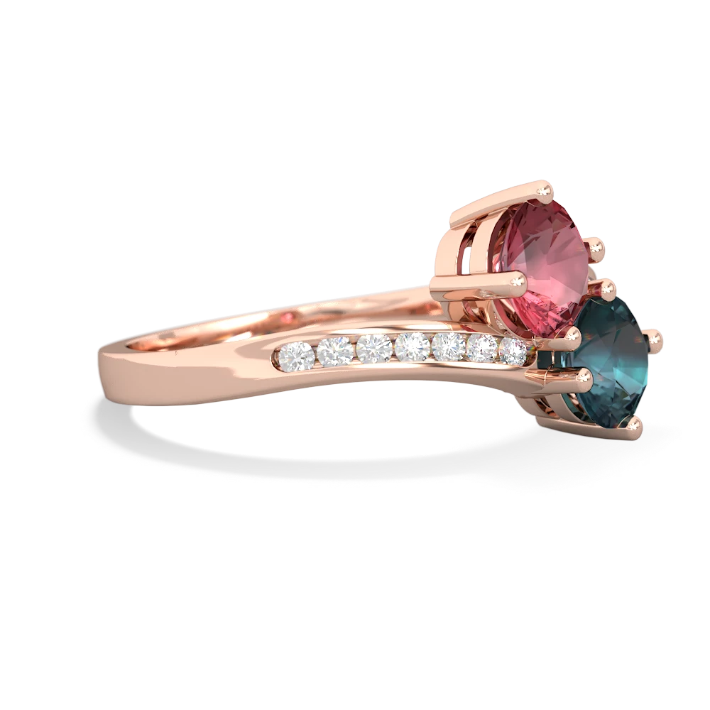 Pink Tourmaline Channel Set Two Stone 14K Rose Gold ring R5303