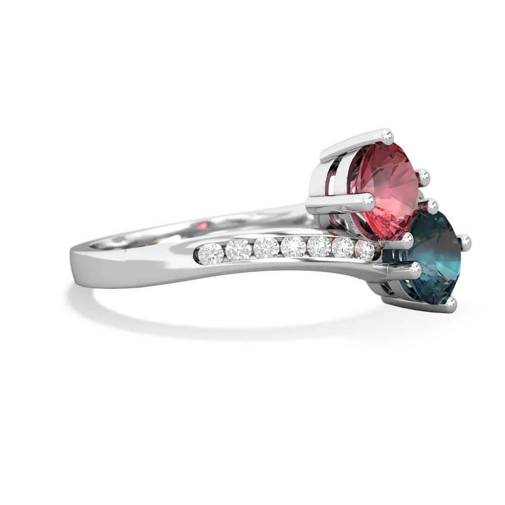 Pink Tourmaline Channel Set Two Stone 14K White Gold ring R5303