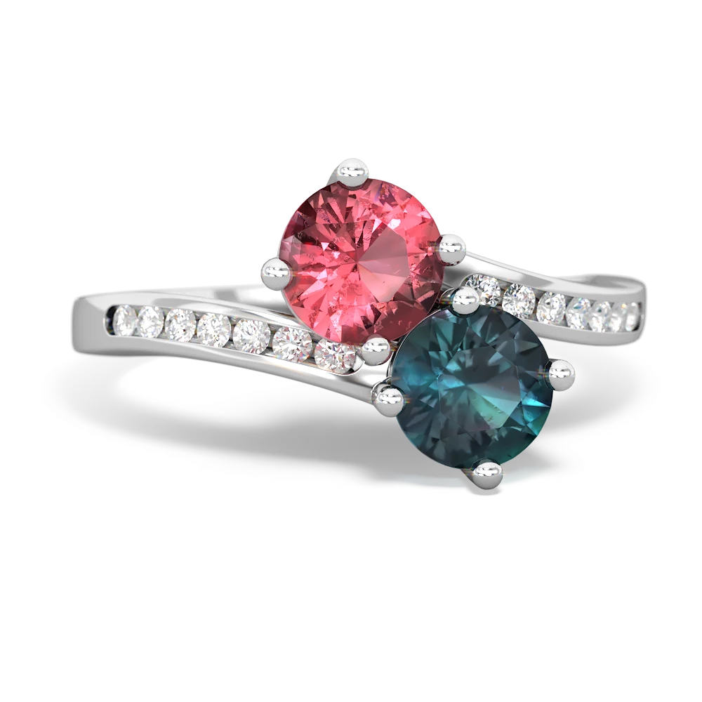 Pink Tourmaline Channel Set Two Stone 14K White Gold ring R5303