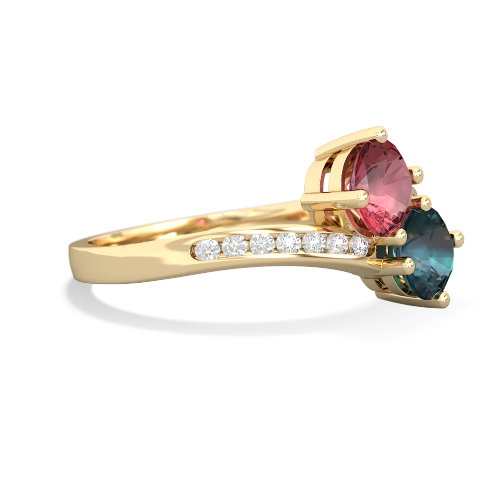 Pink Tourmaline Channel Set Two Stone 14K Yellow Gold ring R5303