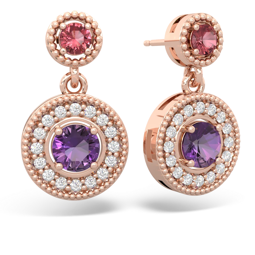 Pink Tourmaline Halo Dangle 14K Rose Gold earrings E5319