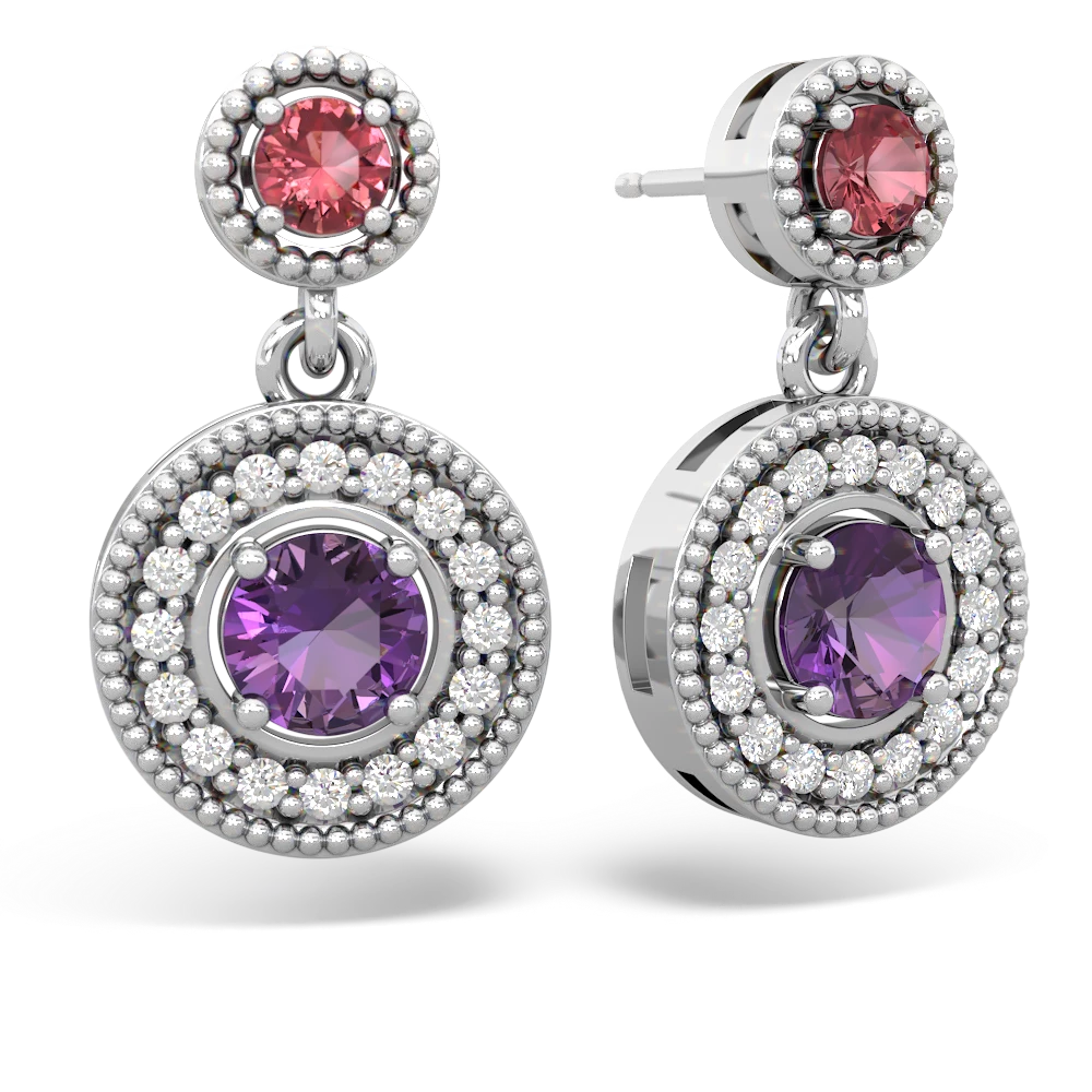 Pink Tourmaline Halo Dangle 14K White Gold earrings E5319