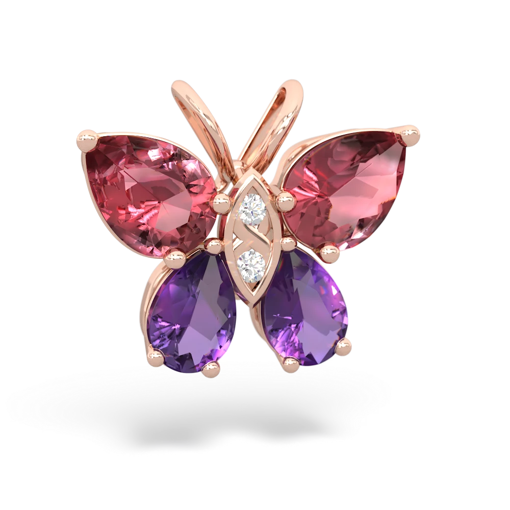 Pink Tourmaline Butterfly 14K Rose Gold pendant P2215