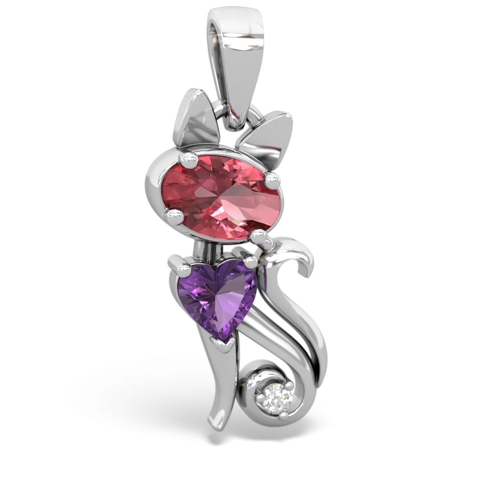 Pink Tourmaline Kitten 14K White Gold pendant P5780