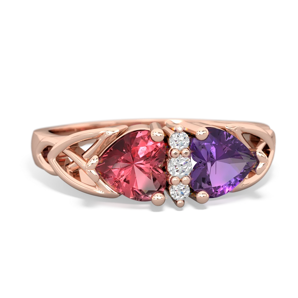 Pink Tourmaline Celtic Knot Double Heart 14K Rose Gold ring R5040