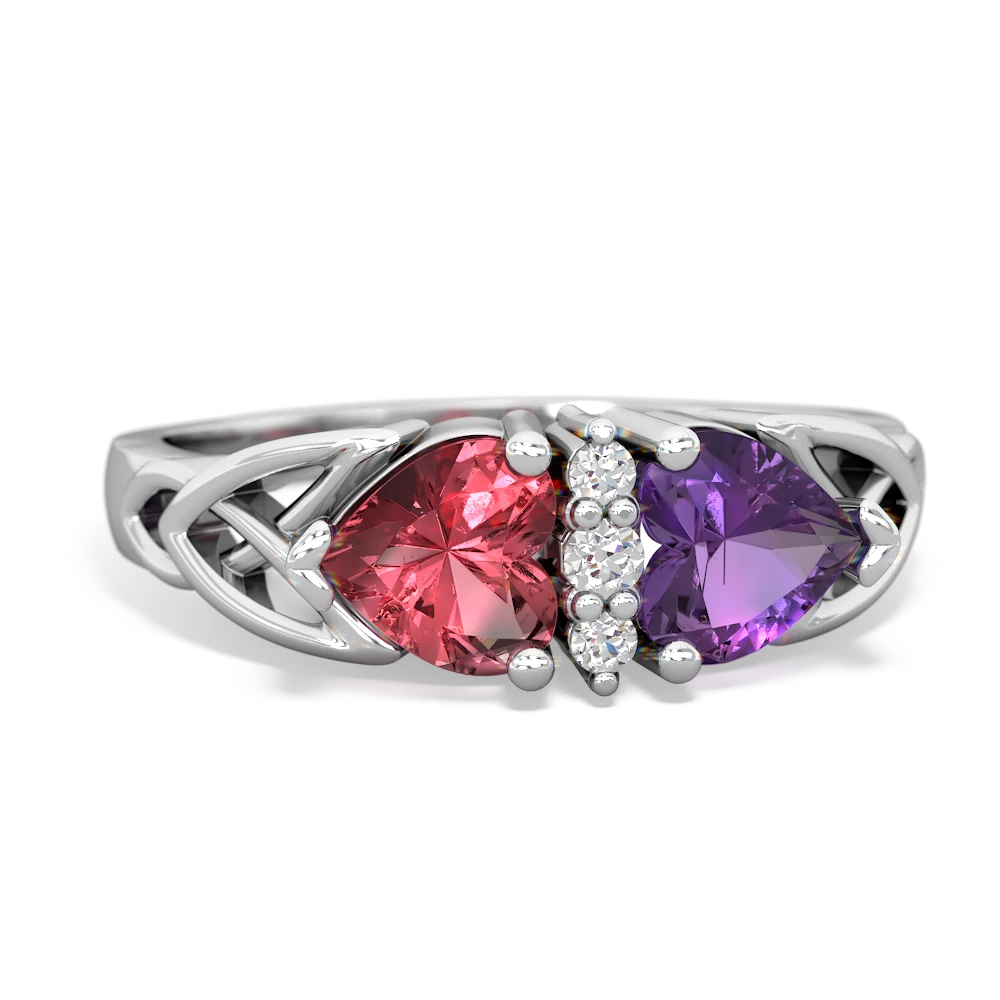 Pink Tourmaline Celtic Knot Double Heart 14K White Gold ring R5040