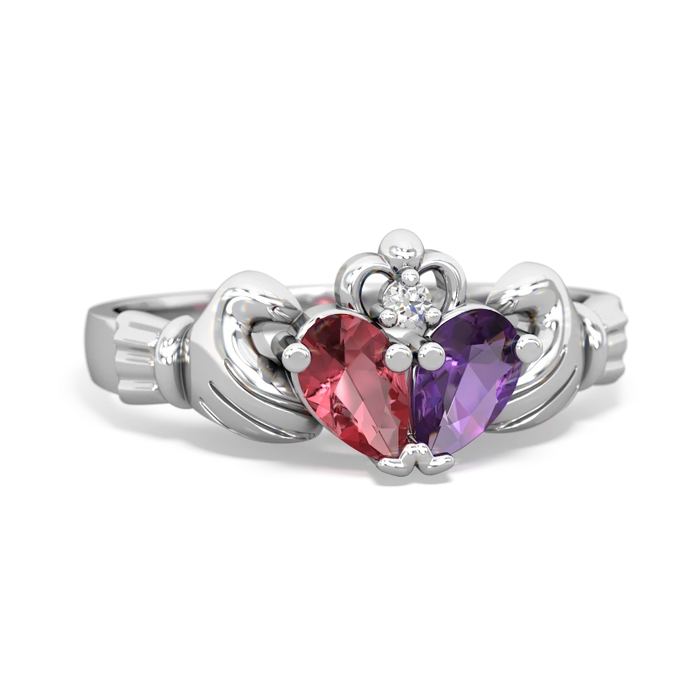 Pink Tourmaline 'Our Heart' Claddagh 14K White Gold ring R2388