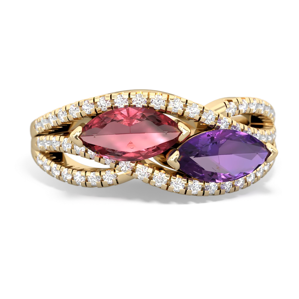 Pink Tourmaline Diamond Rivers 14K Yellow Gold ring R3070