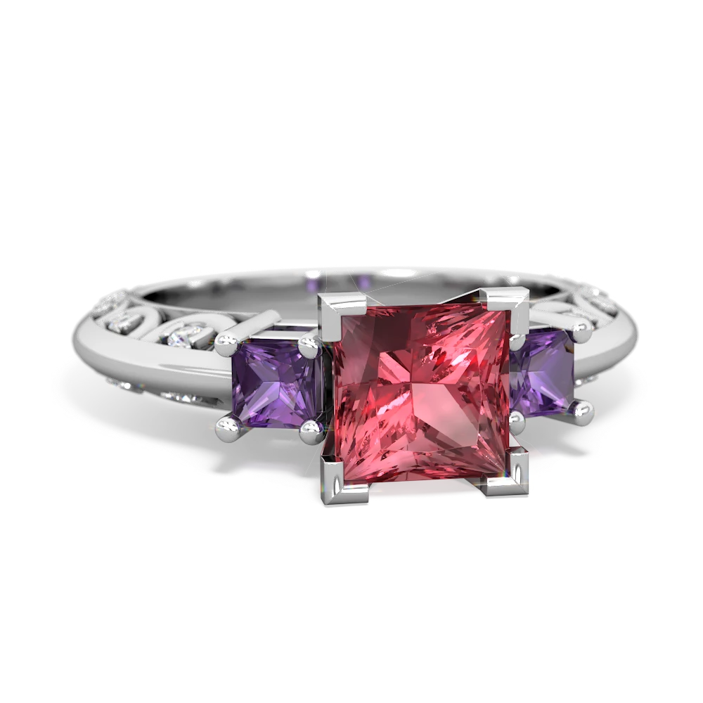 Pink Tourmaline Eternal Embrace Engagement 14K White Gold ring C2001