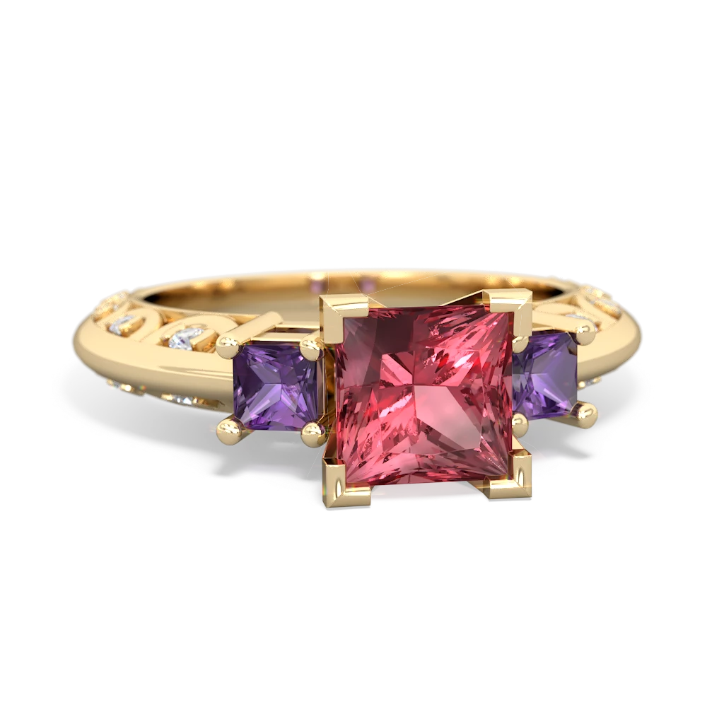 Pink Tourmaline Eternal Embrace Engagement 14K Yellow Gold ring C2001