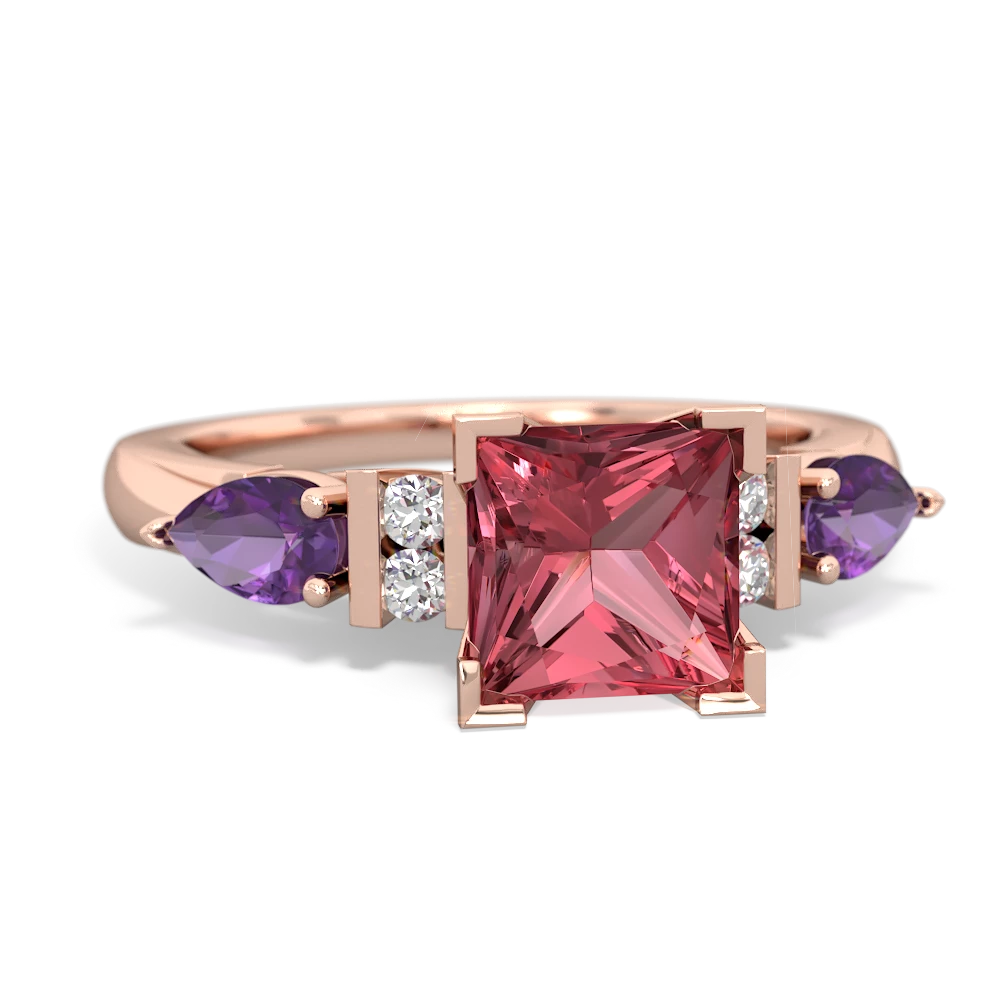 Pink Tourmaline 6Mm Princess Eternal Embrace Engagement 14K Rose Gold ring C2002