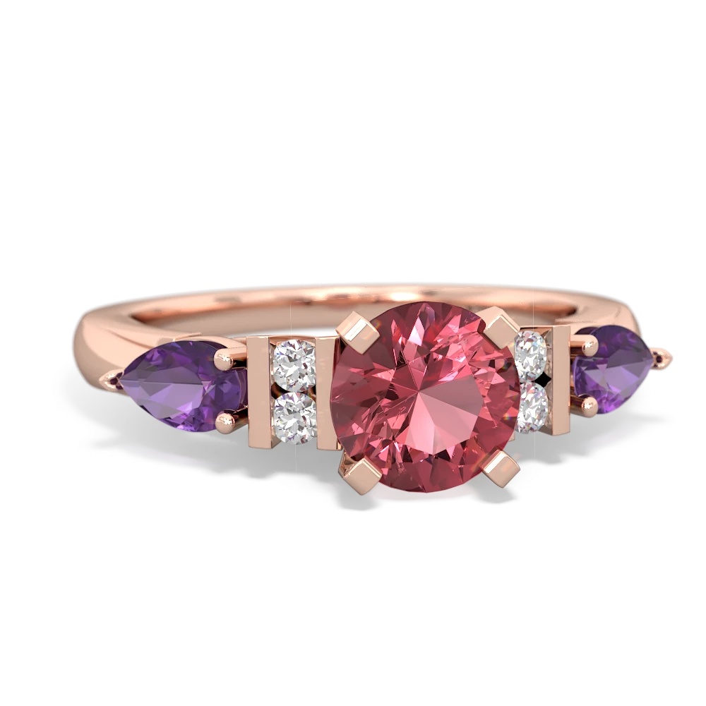 Pink Tourmaline 6Mm Round Eternal Embrace Engagement 14K Rose Gold ring R2005