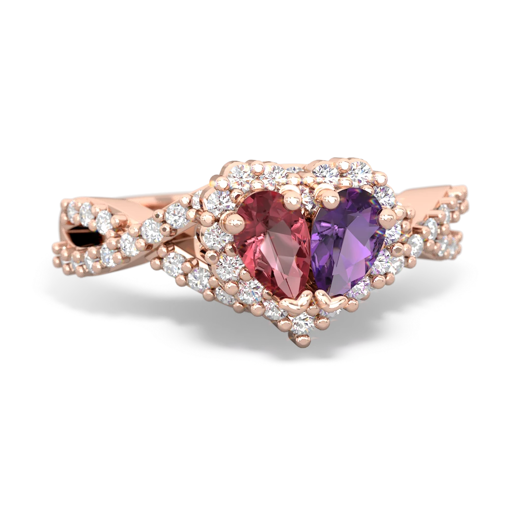 Pink Tourmaline Diamond Twist 'One Heart' 14K Rose Gold ring R2640HRT