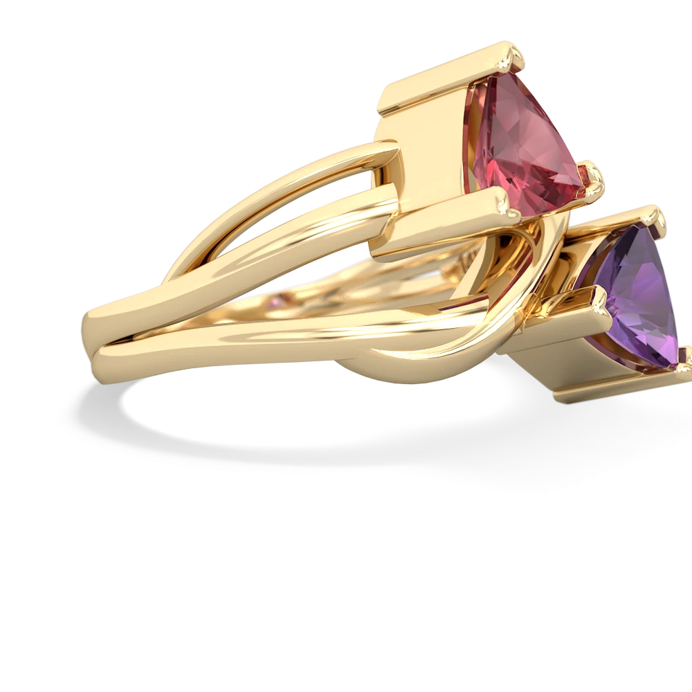 Pink Tourmaline Split Band Swirl 14K Yellow Gold ring R2341