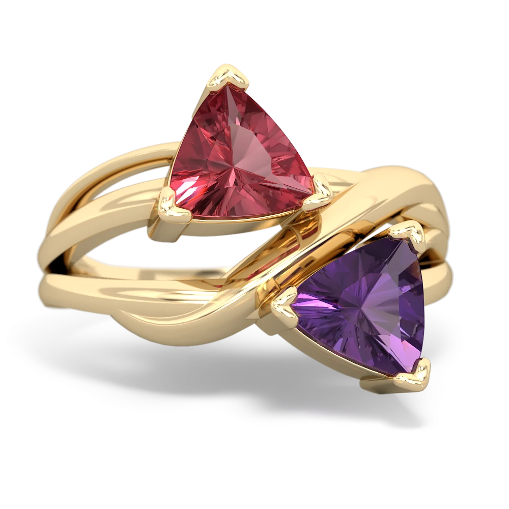 Pink Tourmaline Split Band Swirl 14K Yellow Gold ring R2341