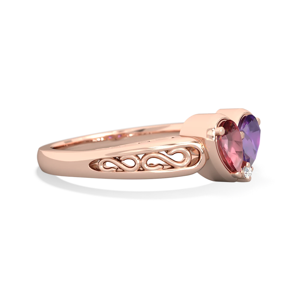 Pink Tourmaline Filligree 'One Heart' 14K Rose Gold ring R5070