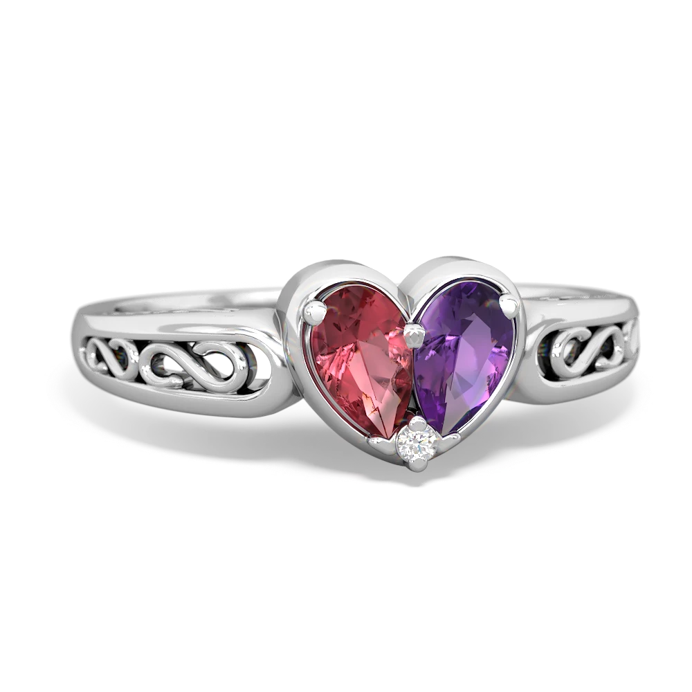 Pink Tourmaline Filligree 'One Heart' 14K White Gold ring R5070