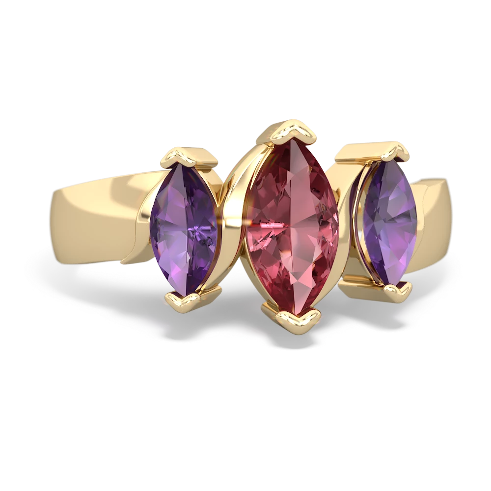 Pink Tourmaline Three Peeks 14K Yellow Gold ring R2433