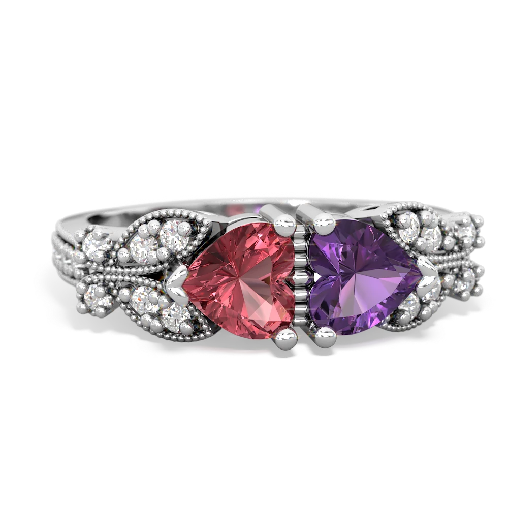 Pink Tourmaline Diamond Butterflies 14K White Gold ring R5601