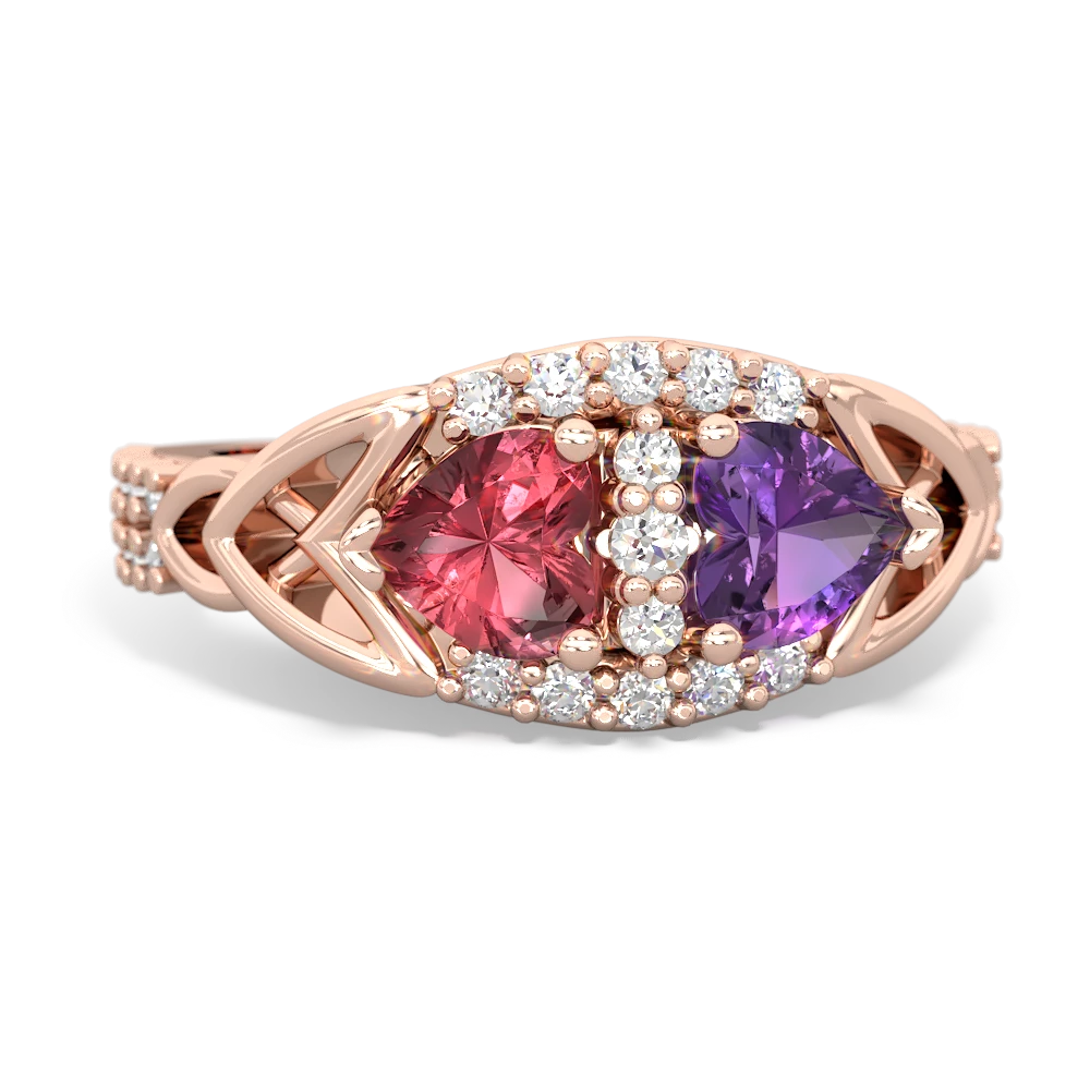 Pink Tourmaline Sparkling Celtic Knot 14K Rose Gold ring R2645