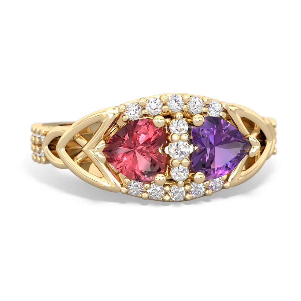 Pink Tourmaline Sparkling Celtic Knot 14K Yellow Gold ring R2645