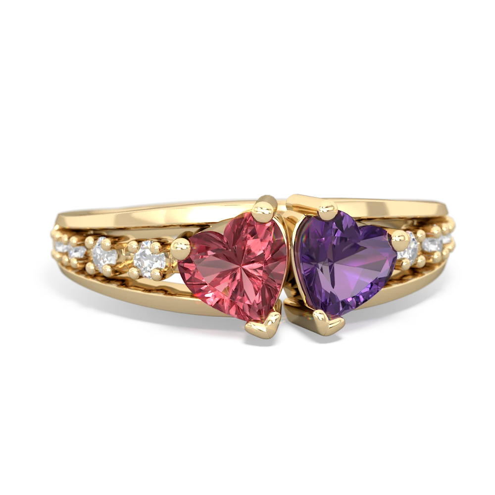 Pink Tourmaline Heart To Heart 14K Yellow Gold ring R3342