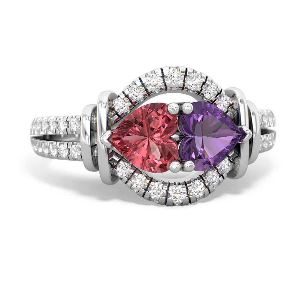 Pink Tourmaline Art-Deco Keepsake 14K White Gold ring R5630