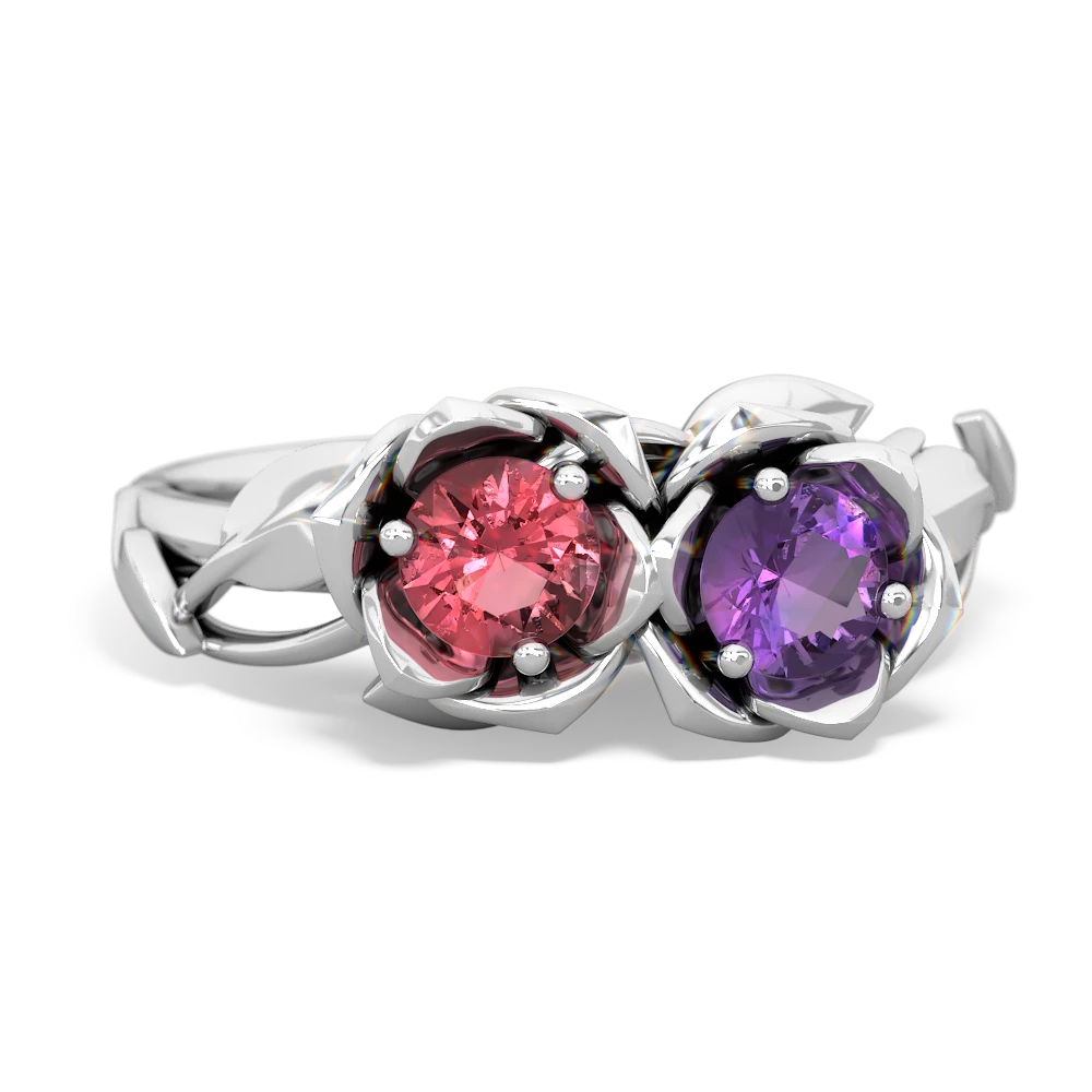 Pink Tourmaline Rose Garden 14K White Gold ring R5510