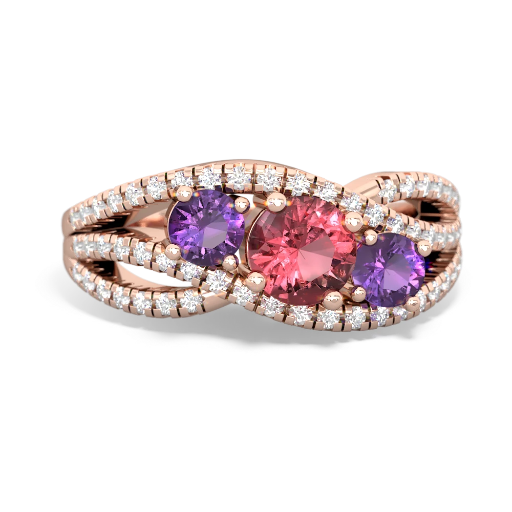 Pink Tourmaline Three Stone Aurora 14K Rose Gold ring R3080