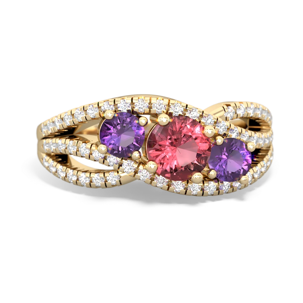 Pink Tourmaline Three Stone Aurora 14K Yellow Gold ring R3080