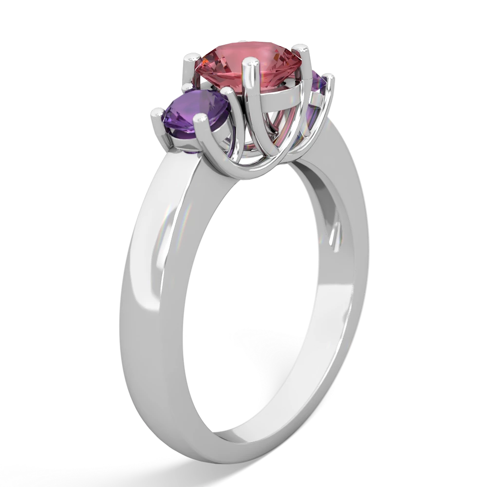 Pink Tourmaline Three Stone Round Trellis 14K White Gold ring R4018