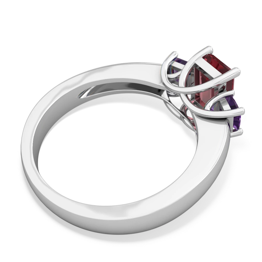 Pink Tourmaline Three Stone Emerald-Cut Trellis 14K White Gold ring R4021