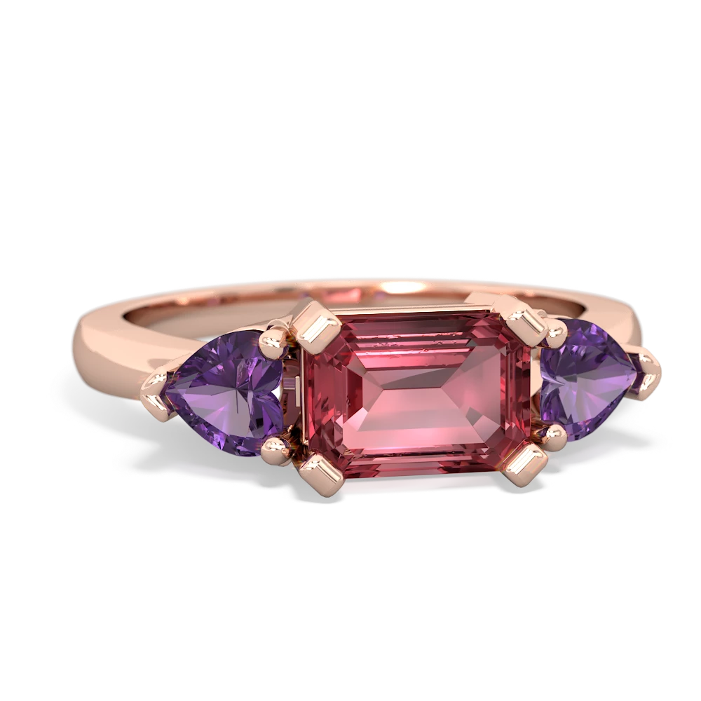 Pink Tourmaline Three Stone 14K Rose Gold ring R5235