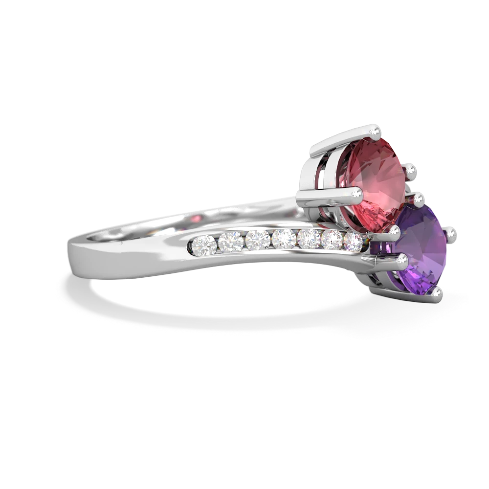 Pink Tourmaline Channel Set Two Stone 14K White Gold ring R5303