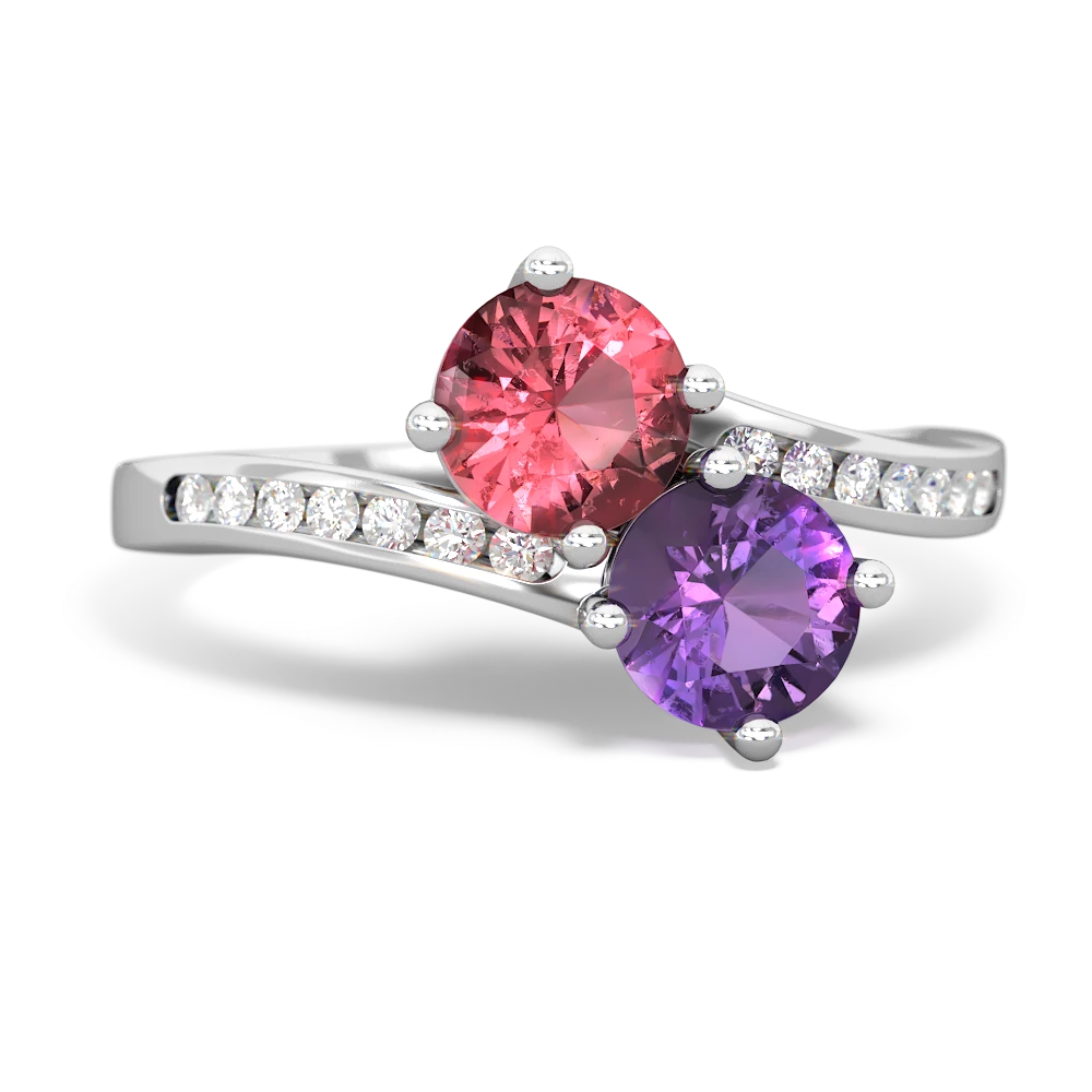 Pink Tourmaline Channel Set Two Stone 14K White Gold ring R5303