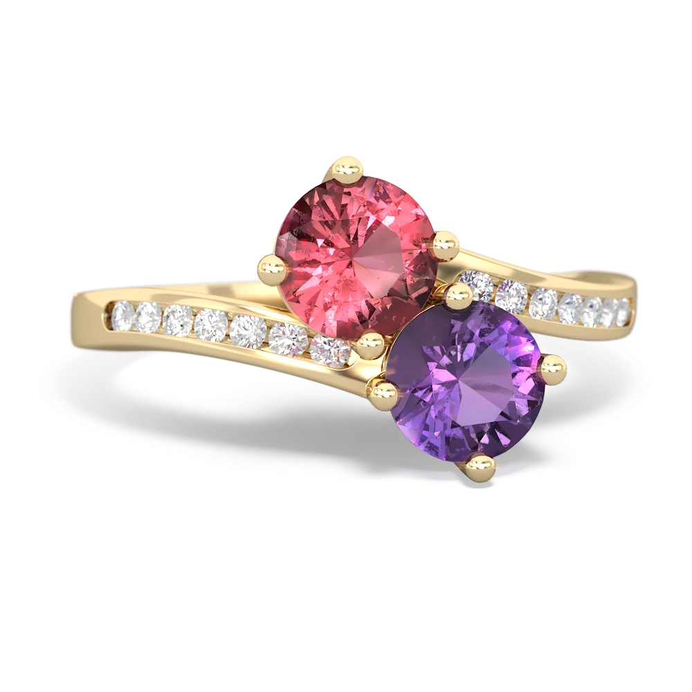 Pink Tourmaline Channel Set Two Stone 14K Yellow Gold ring R5303