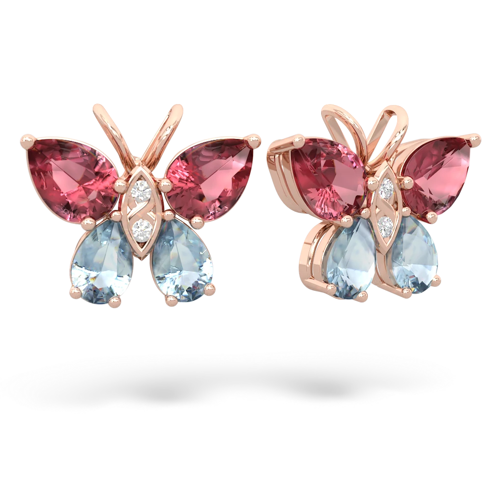 Pink Tourmaline Butterfly 14K Rose Gold earrings E2215