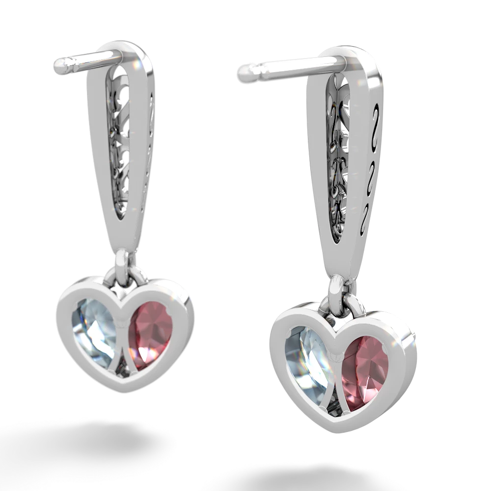 Pink Tourmaline Filligree Heart 14K White Gold earrings E5070