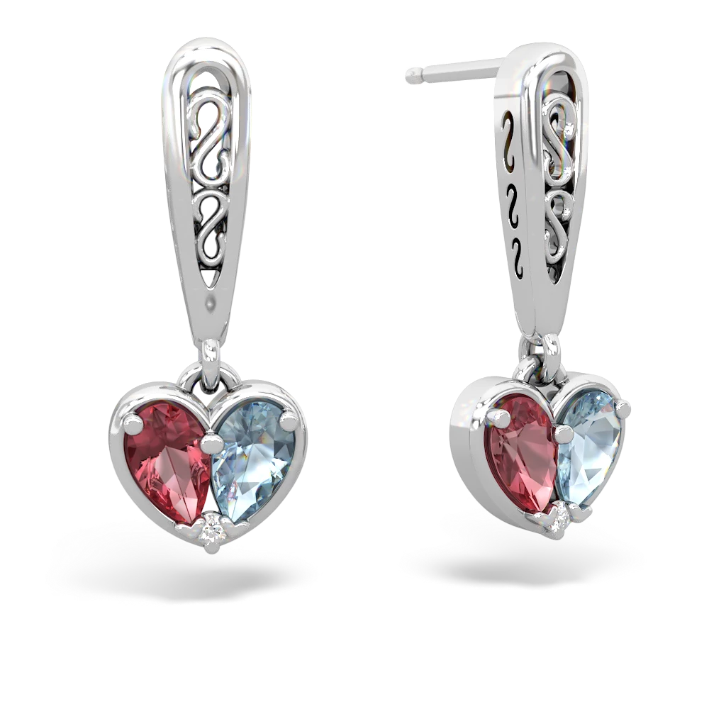 Pink Tourmaline Filligree Heart 14K White Gold earrings E5070