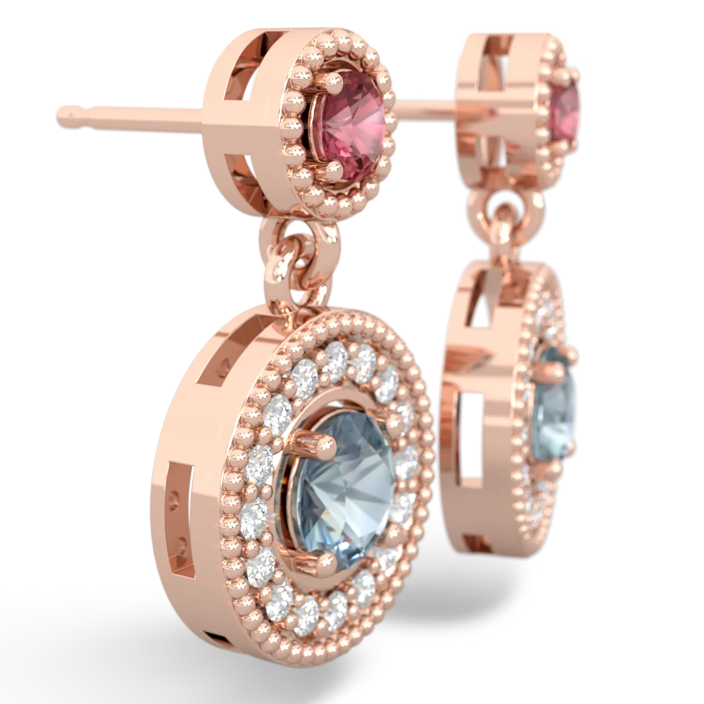 Pink Tourmaline Halo Dangle 14K Rose Gold earrings E5319