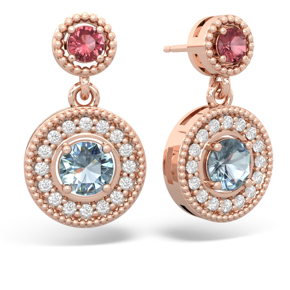 Pink Tourmaline Halo Dangle 14K Rose Gold earrings E5319