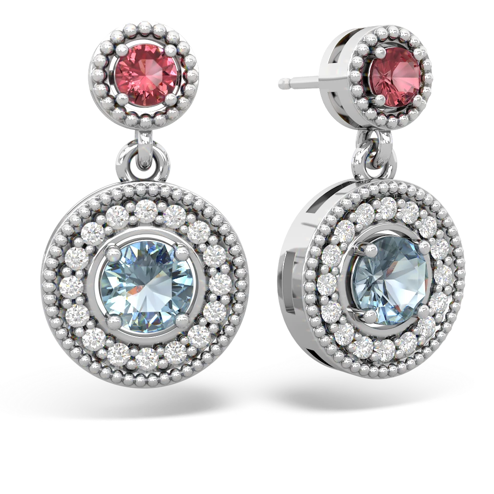 Pink Tourmaline Halo Dangle 14K White Gold earrings E5319